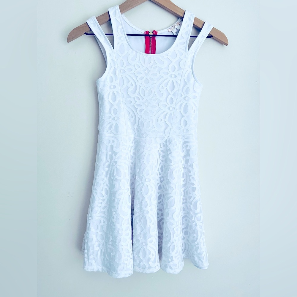 sally miller girls couture white straps floral lace dress M 10